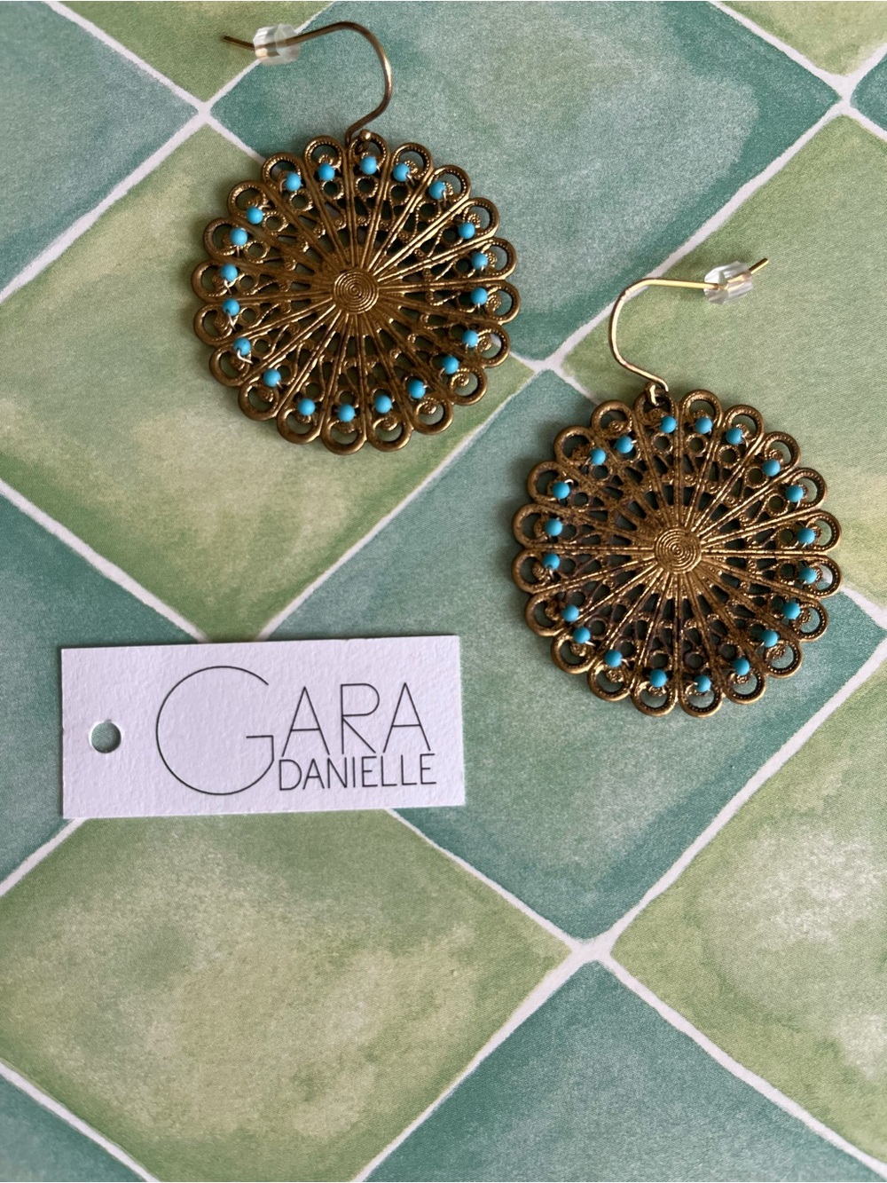 Gara Danielle Earrings Gold-Tone Filigree Drop with Turquoise Beads